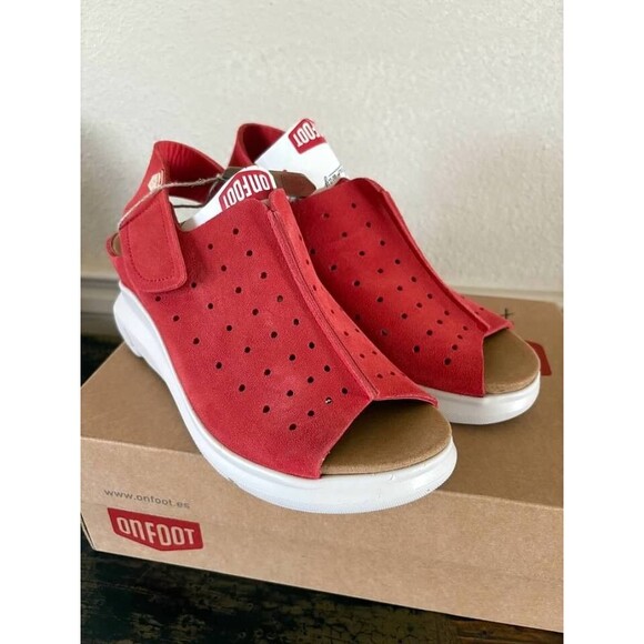 On Foot Made In Spain Suede Slingback Sandals Red-SZ 5.5(36)EU & 9.5/10 (41)EU- - Picture 1 of 3